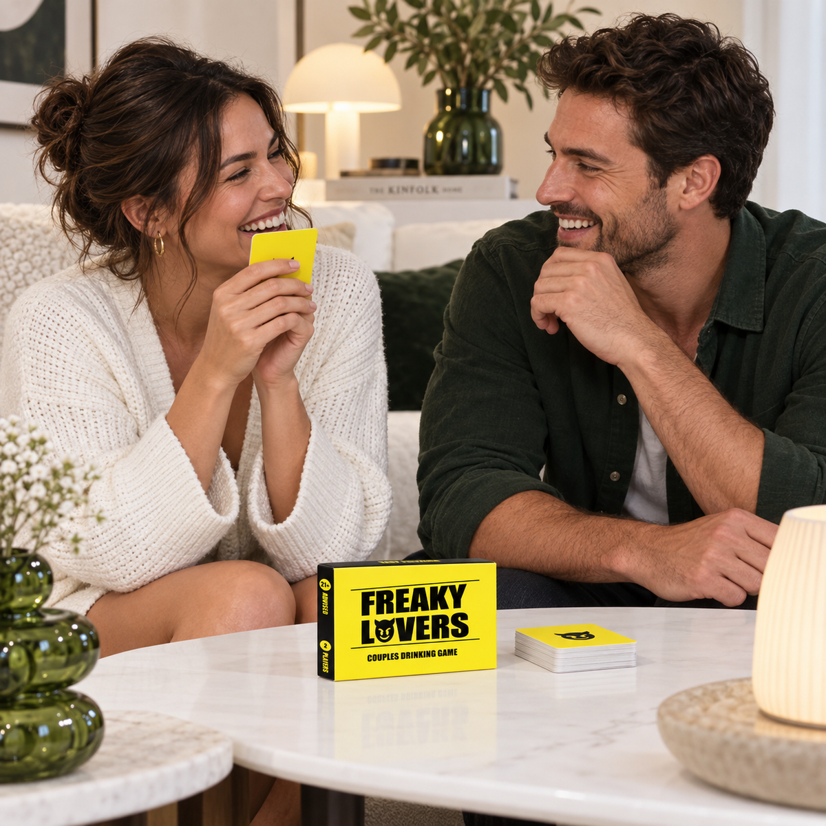 Illustrative lifestyle scene of an adult couple playing Freaky Lovers
